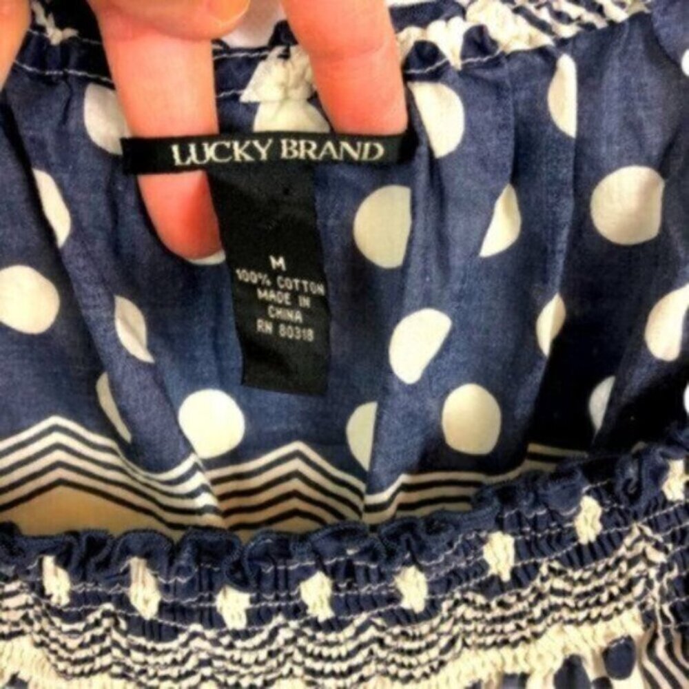 Lucky Brand | Women's Blue & Cream Short Sleeves Babydoll Top Size Medium - Picture 3 of 6